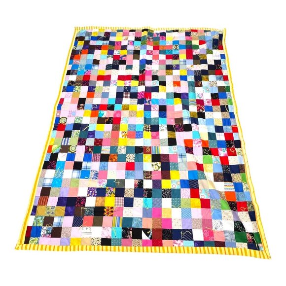 Handmade Colorful Patchwork Quilt Blanket 59" X77" Lap Chair Throw Striped Under - Picture 1 of 3